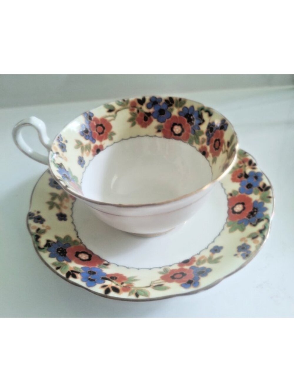 Vintage Aynsley England fine bone china teacup and saucer set Art Deco 1930's